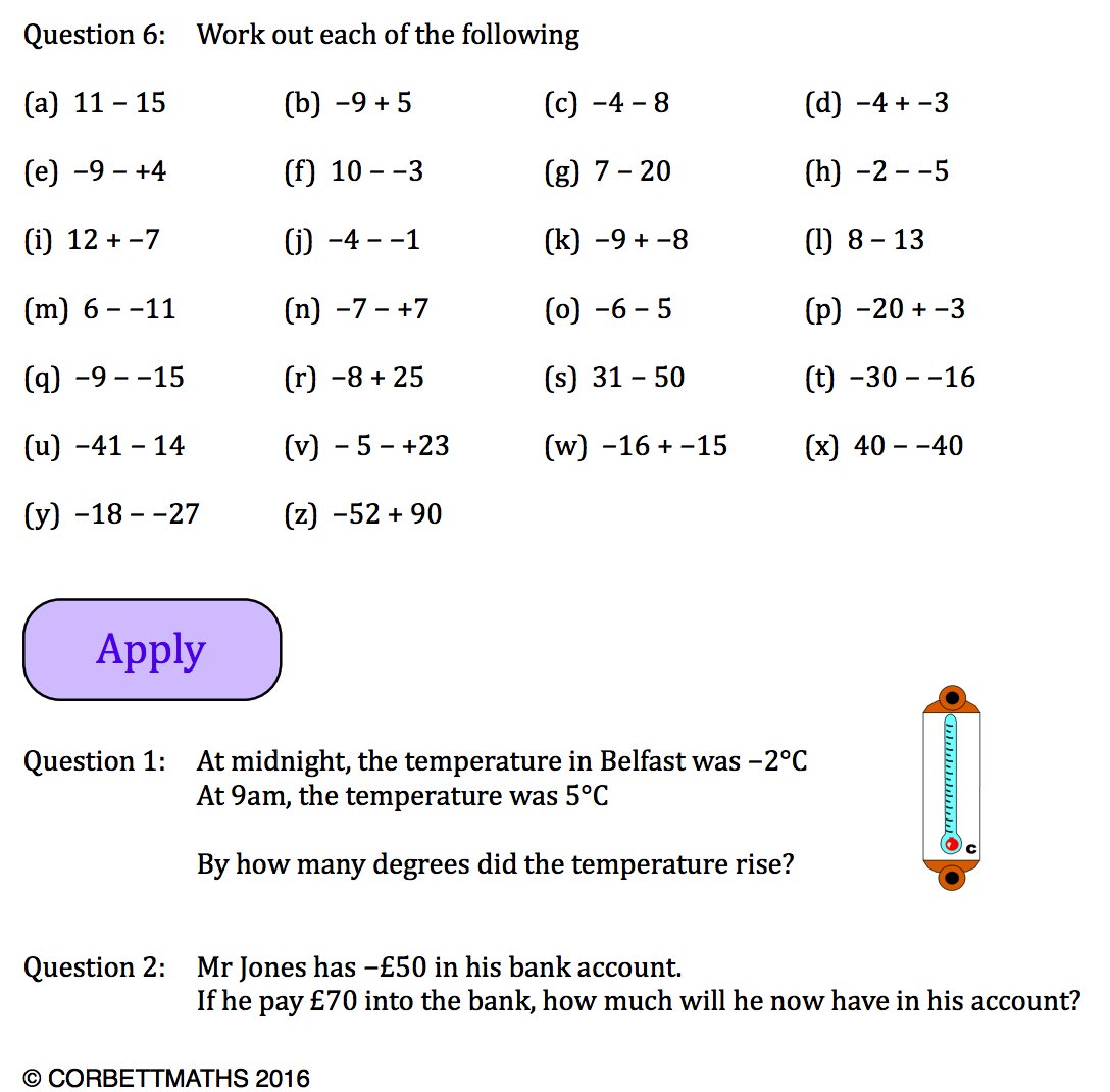 Corbettmaths on twitter new textbook exercise negative numbers addition subtraction https 