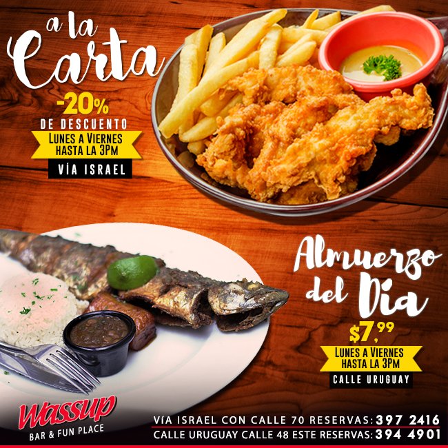 wassuppty's tweet photo. 🍴 🍔 🍻 Explosión de sabores en #WassupPTY de Vía Israel y calle uruguay 🍻 🍔🍴 Ven y date un gusto #SóloEnWassup https://t.co/thhjvYTpuY