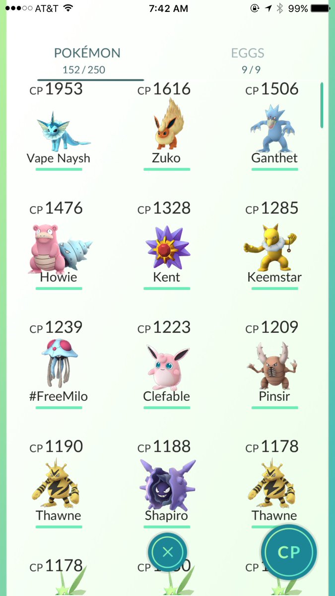 NintenDome's tweet image. While the servers are down, enjoy a screenshot of my current #PokemonGO squad.