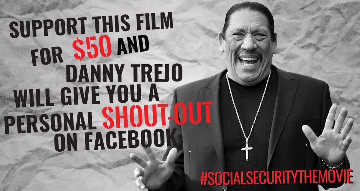 SocialSmovie's tweet photo. Get a personal shout out on facebook from the 1 &amp; only Danny Trejo when you contribute $50! https://t.co/IoxfQHOwoZ https://t.co/xFvuW9c57r