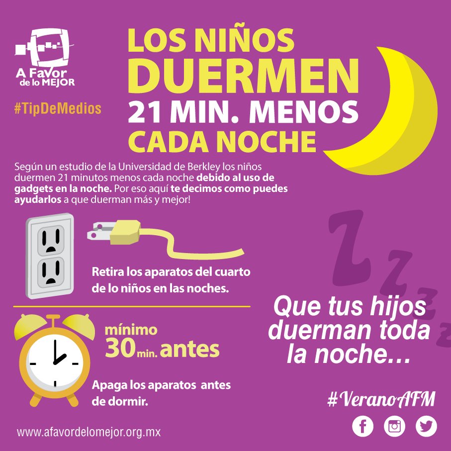 afavordelomejor's tweet photo. ¿Tus hijos usan gadgets antes de dormir? Es probable que no estén descansando lo suficiente! #TipDeMedios #VeranoAFM https://t.co/rnfRPysanV