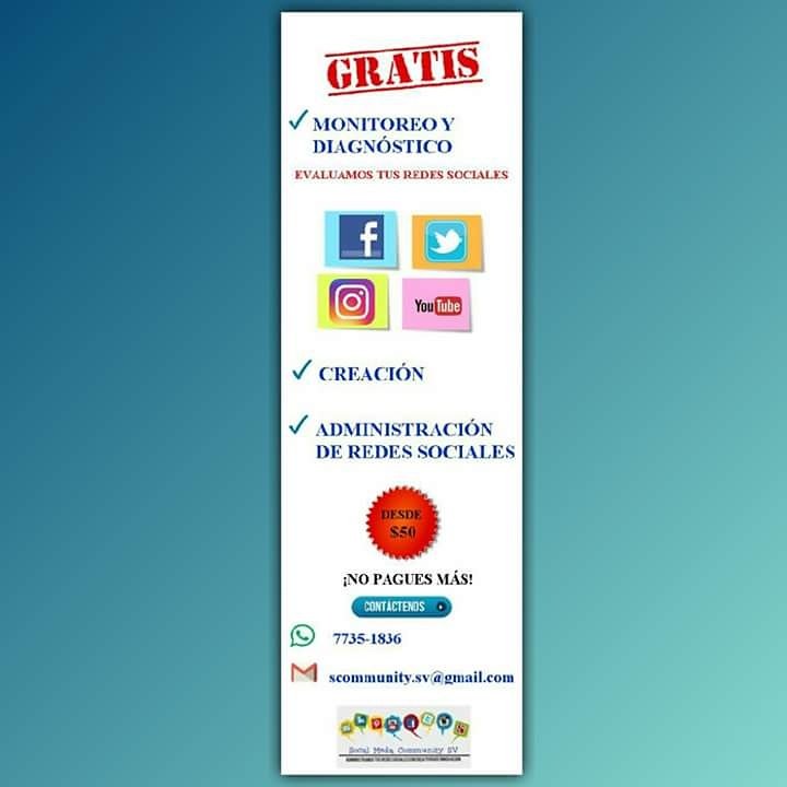 scommunity_sv's tweet photo. Evaluamos las redes sociales de tu marca o empresa 

Totalmente GRATIS 

Contáctanos https://t.co/WqAH4GgQj1