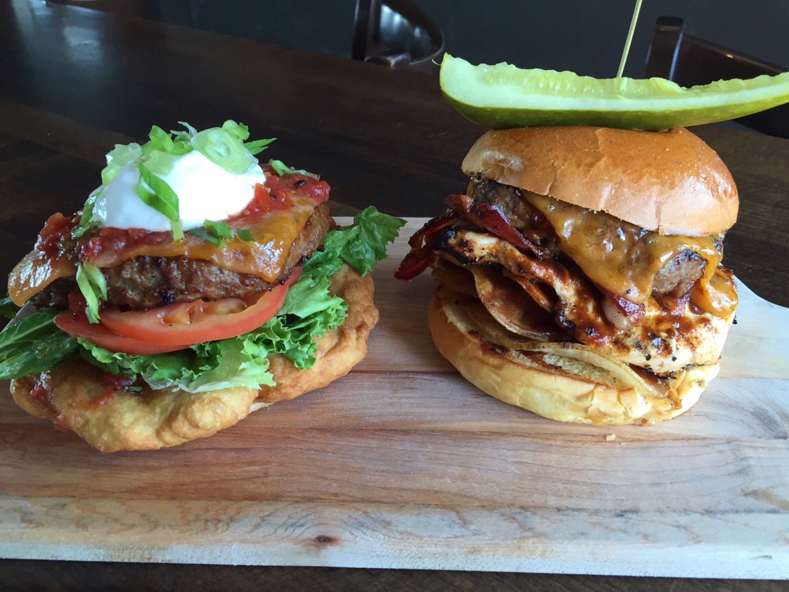 TS_Pub's tweet photo. This weeks #BurgerWars is the Big Lebowski Vs The Inuksuk come let your mouth judge the winner! #TrainStationPub https://t.co/kG0sCQ3H8s