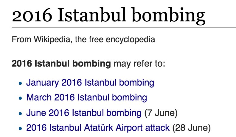 OrenKessler's tweet image. Kind of sad that when you search for "2016 Istanbul bombing," the good people of Wikipedia give you four options.