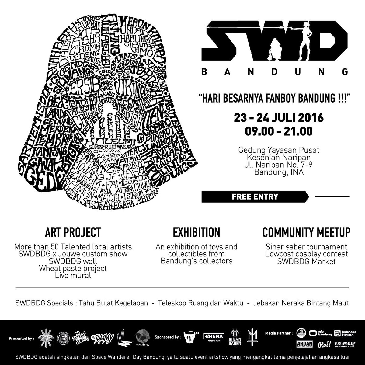 ardanradio's tweet photo. #SWDBDG | 23-24 July | 09.00 - 21.00 | Gedung Yayasan Pusat Kesenian Naripan Jalan Naripan No7 | Hari Besarnya Fa... https://t.co/MXxNiiOBCm