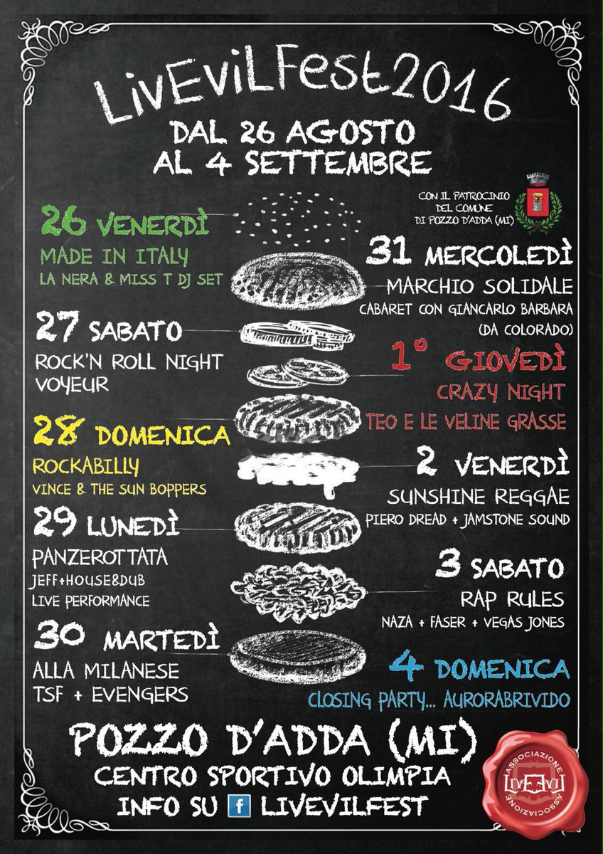 LiveviL_Assoc's tweet photo. Vi aspettiamo dal #26agosto al #4settembre assieme a @VoyeurRockBand @PieroDread1 @jamstonesound @GiancaBarbara https://t.co/1lqySPB3xB