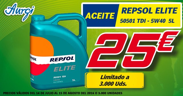 Aurgi on X: Tiramos los precios en Aurgi. #Aceite #RepsolElite 50501 TDI  5w40 de 5litros por 25€/lata.    / X