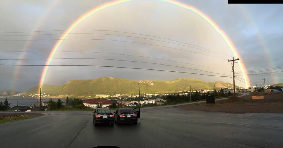 CBCNL's tweet image. Double rainbows, all the way! 

Both photos taken yesterday.

1. Happy-Valley Goose Bay 

2. Harbour Breton

#nlwx