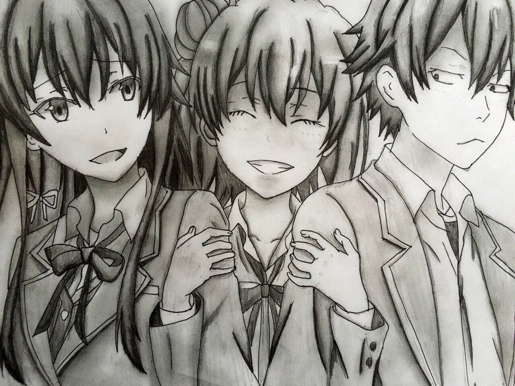 ฅりくฅ ラブカ Pa Twitter 過去絵です 絵アカには投稿していました やはり俺の青春ラブコメは間違っている 俺ガイル から３人描きました シャーペンのみです 少しでもいいなと思ったらrt Rtした人で気になった人フォローする 由比ヶ浜