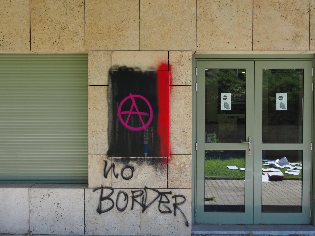 combiplan's tweet photo. Today #noborder actions in #thessaloniki - Shut Down Institute of migration (IOM) - for the benefit of all ! https://t.co/MsMquRdrtk