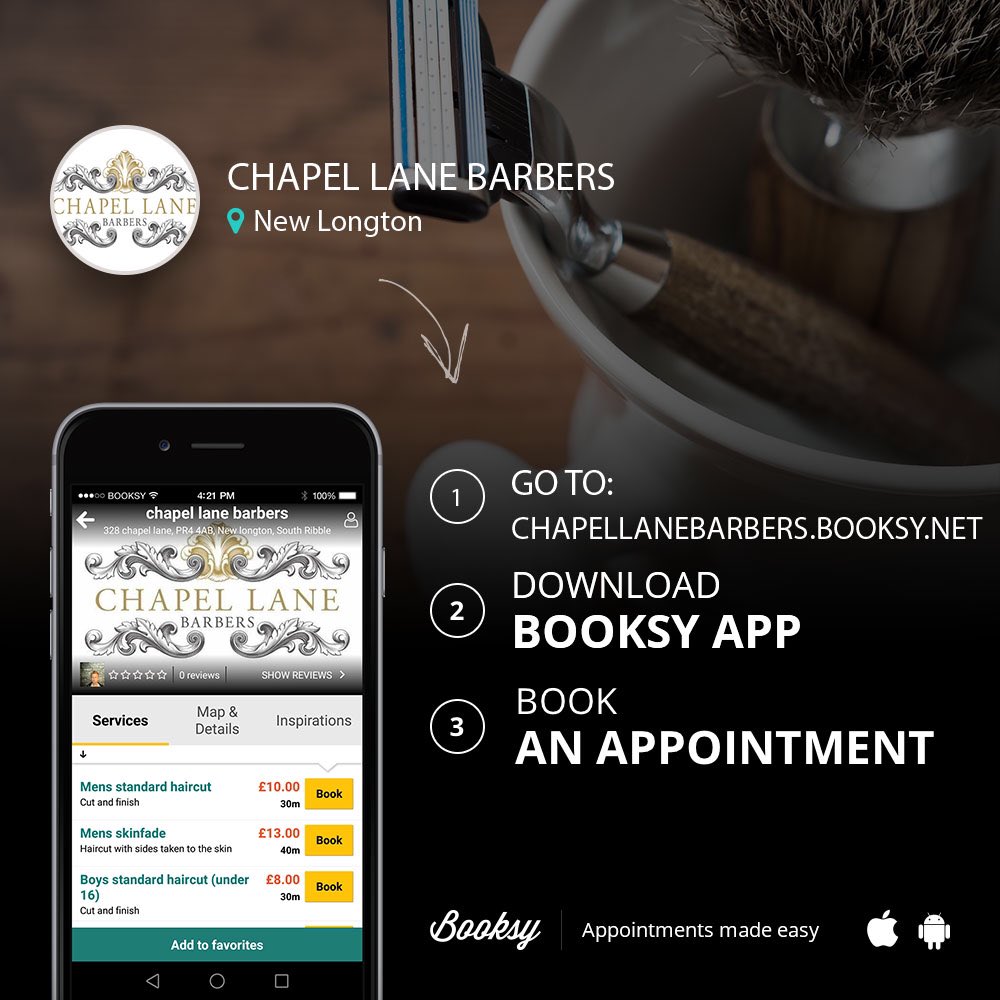 Remember to download the booksy app or use the website for bookings Thursday Friday Saturday from 4th August