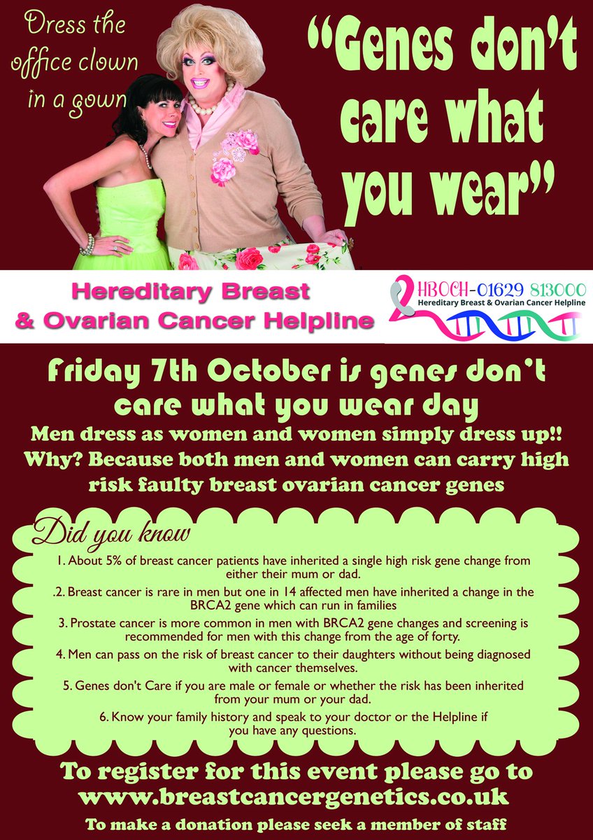 Genes don't care what you wear day is back in 2016 on Friday 7th October - it's for a great cause!! #becmeas #hboch
