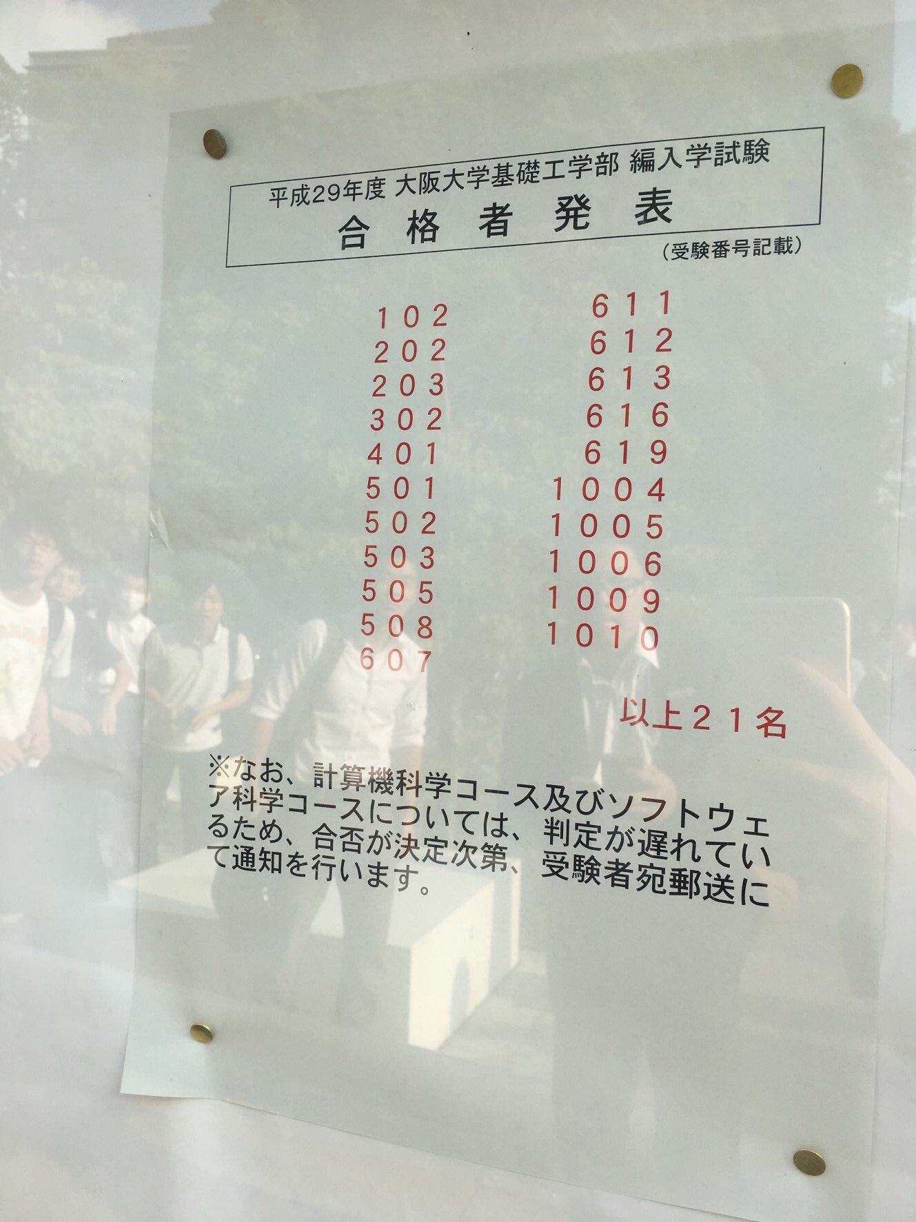 大阪大学編入会 基礎工学部編入学試験の合格発表です 遅くなり申し訳ないですm M