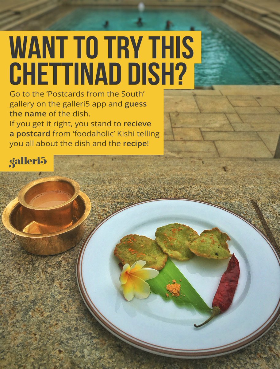 Guess the dish in d #galleri5 app &amp; u can get a postcard from <a href="/kishiarora/">Kishi Arora</a> with d recipe of the dish! #roadtothesouth