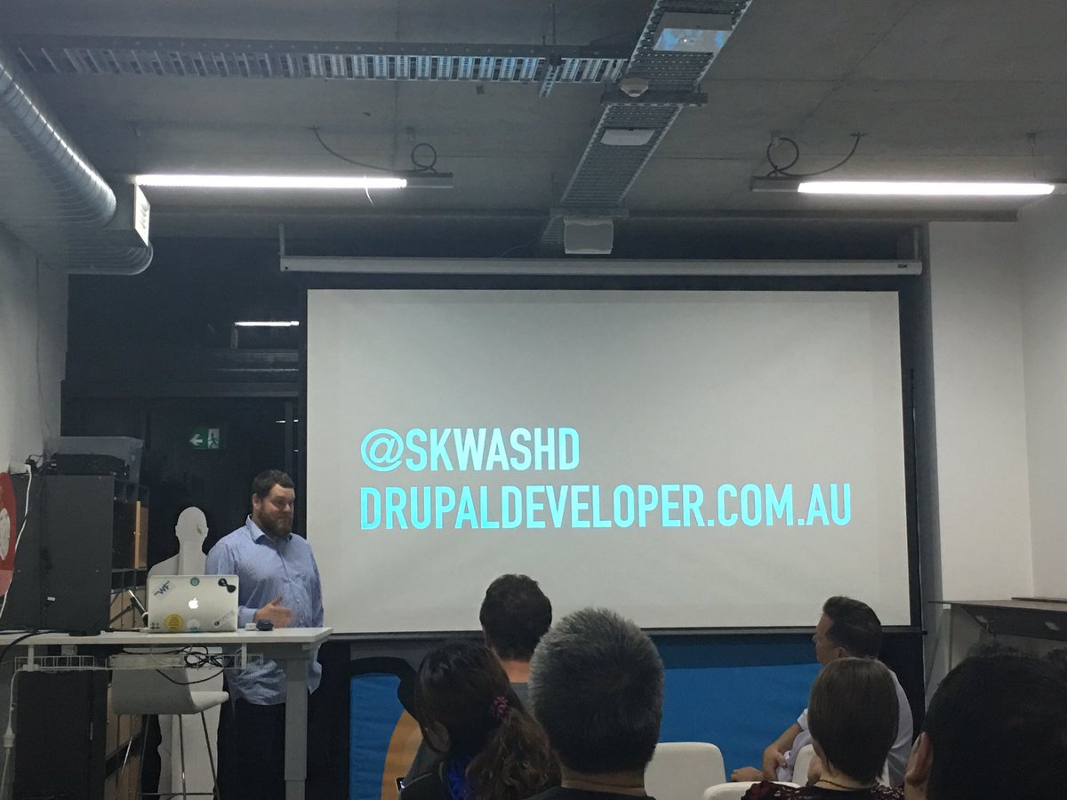 Dave Hall talking about #drupal #devops and #automation tonight in #sydney <a href="/skwashd/">Dave Hall 🌻</a>