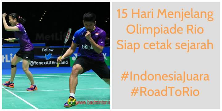 INABadminton's tweet photo. 15 hari menjelang Olimpiade Rio 2016 #IndonesiaJuara #RoadToRio https://t.co/JCz8FWUQzZ