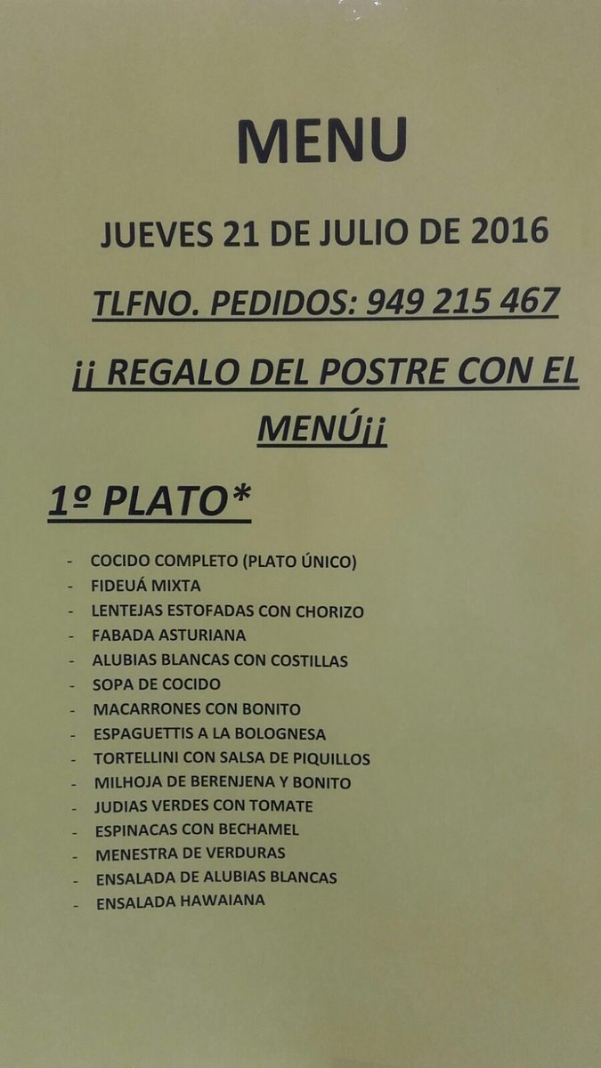 Catapanguada's tweet photo. Menú de hoy, jueves 21 de julio. https://t.co/w4p9B9mXZz