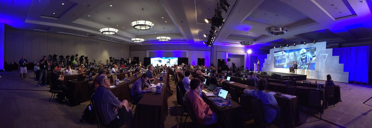 DukeFOOTBALL's tweet image. Just a few people in the room to listen to @devon27_, @tsirk_1 &amp;amp; @DavidCutcliffe