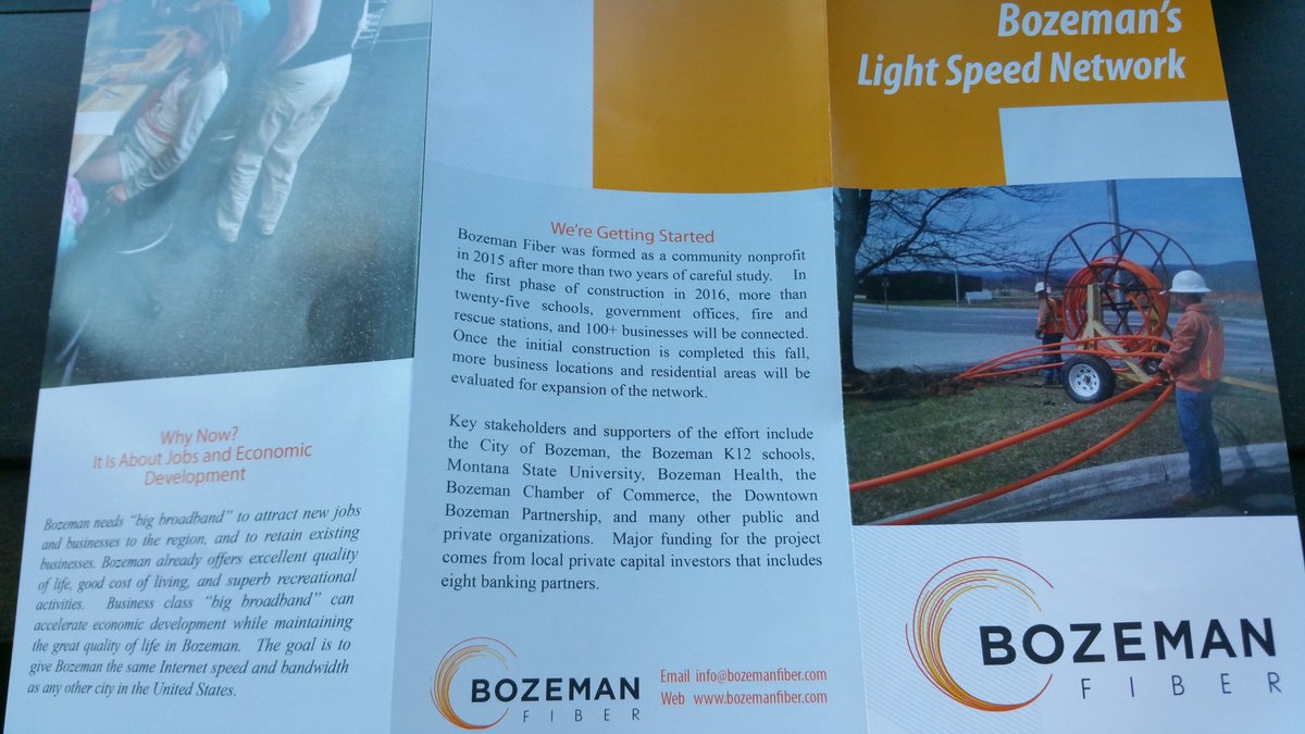 SamFrederickIP's tweet photo. Excellent update with friends at #BozemanFiber @BACCinfo building #openaccessnetwork hyper-speed hwy to the #Cloud https://t.co/FIroxDbbTz