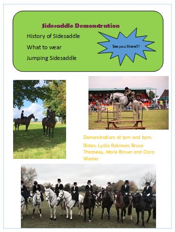 2 SIDE SADDLE demos <a href="/NCHCountryFair/">NCH Country Fair</a> in #Broadway on Sunday - 4 riders tell the history, what to wear &amp; how to jump!