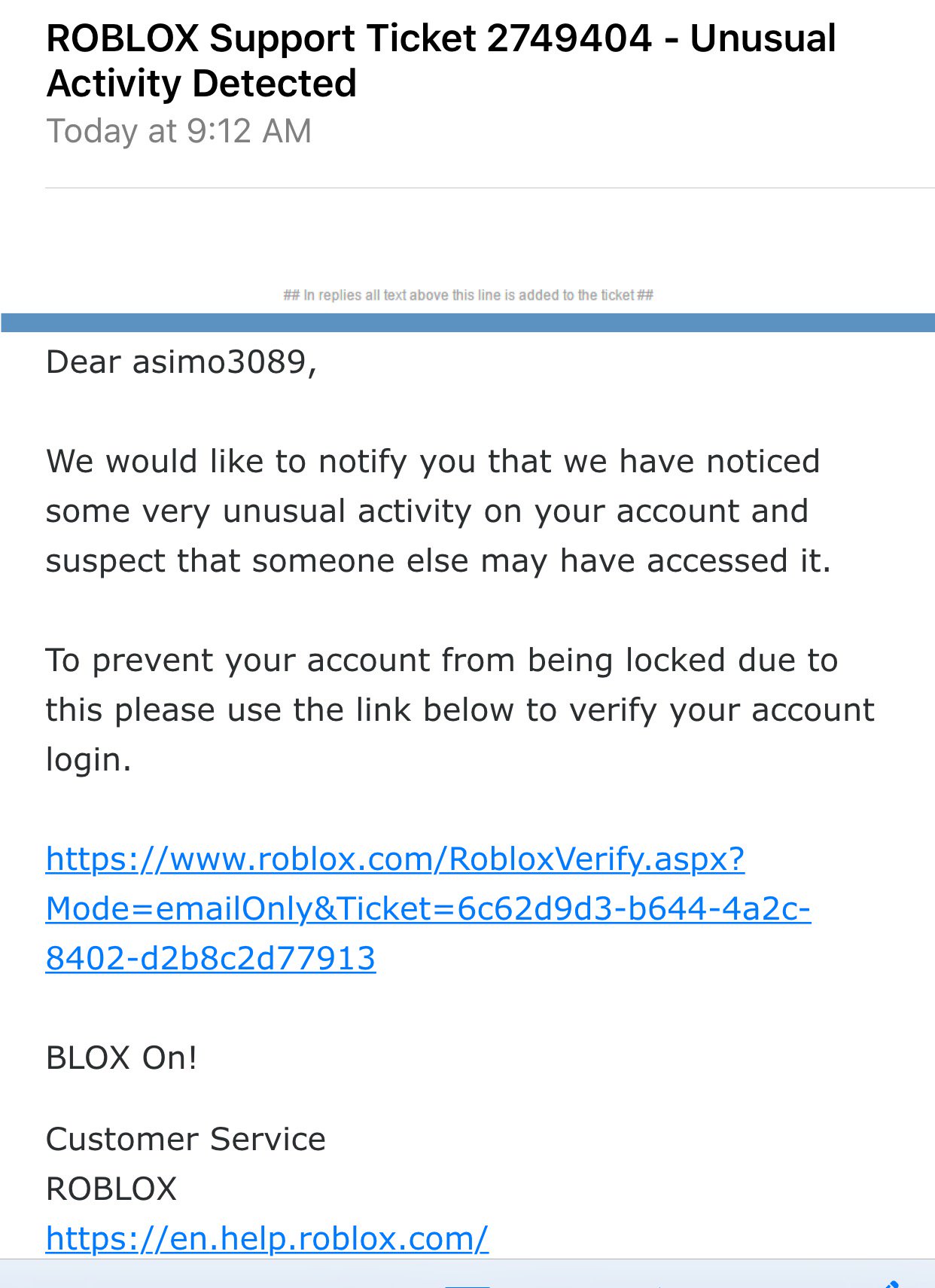 Asimo3089 On Twitter Watch Out Everybody Another Round Of Fake Emails Floating Around This One Leads To Robicx Roblox - number for roblox customer service