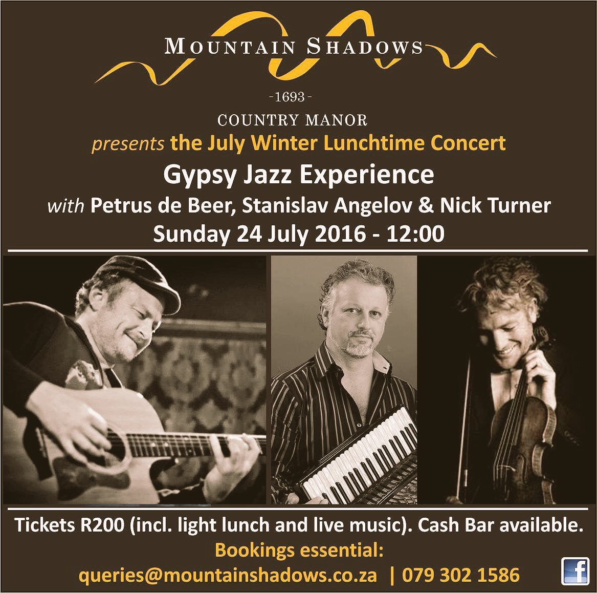 RT #Sunday 24August 12noon #LiveMusic #GypsyJazz <a href="/paarlwineroute/">Paarl Wine</a> #MountainShadows @paarlpost1 <a href="/sa_artists/">SA-ARTISTS</a> <a href="/hhpromo/">Elizaaa</a>