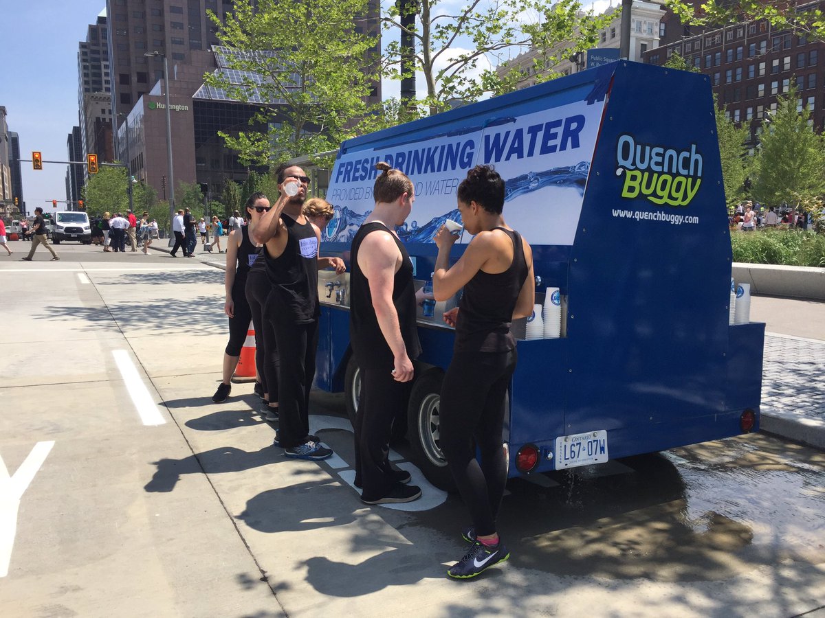 ClevelandWater's tweet photo. The need for hydration is real today given the high temps. Free water @ our buggy on Public Square all day! #RNCINFO https://t.co/2NtFQRjYE1