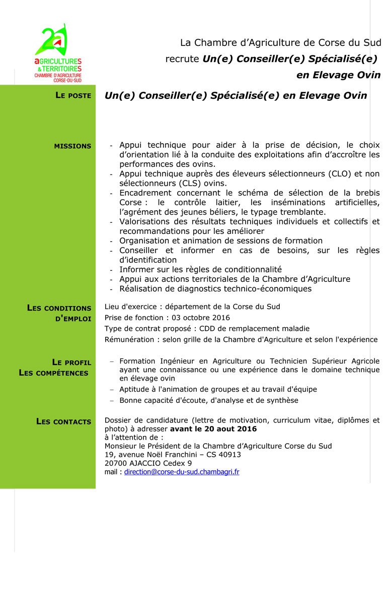 LA CDA2A recrute 3 conseillers spécialisés en élevage bovin, caprin/porcin et ovin #offredemploi #agriculture #Corse