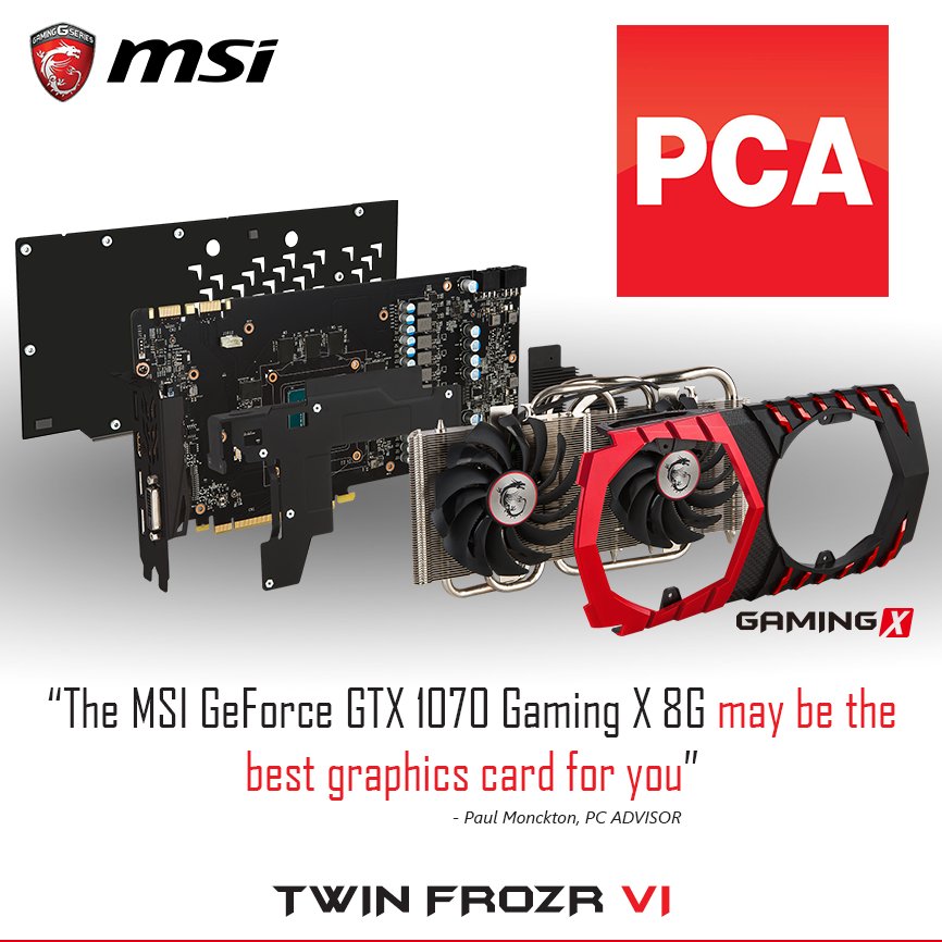 MSI__UK's tweet photo. #PCADVISOR reviewed the #MSI GeForce GTX 1070 #GAMING X 8G. Read now @ https://t.co/l9CFen2GPC https://t.co/SPN1U6TIUf