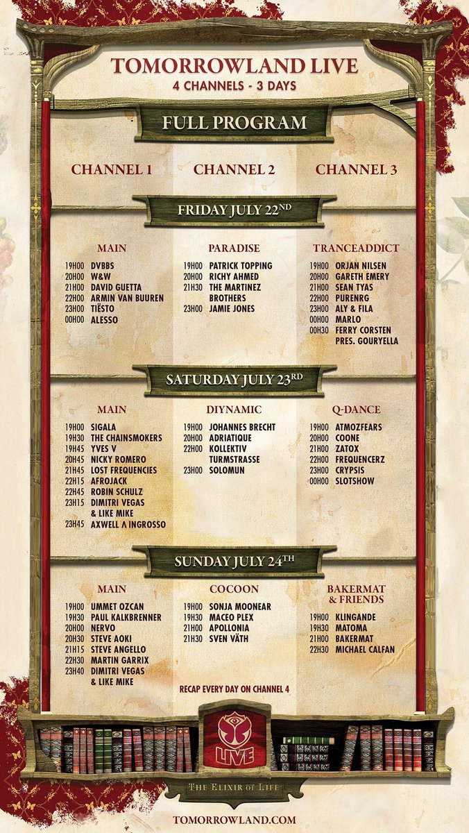 LaBombilla_M_X's tweet photo. Después de una larga espera, mañana comienza el #Tomorrowland 2016 y este es el cartel definitivo. https://t.co/lHnzb9oQJ7