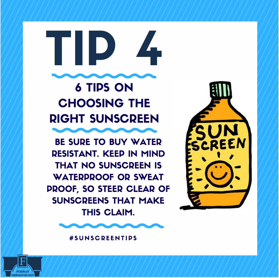 FormanDerm's tweet image. No matter what the bottle may claim, no sunscreen is water proof. #sunscreentips