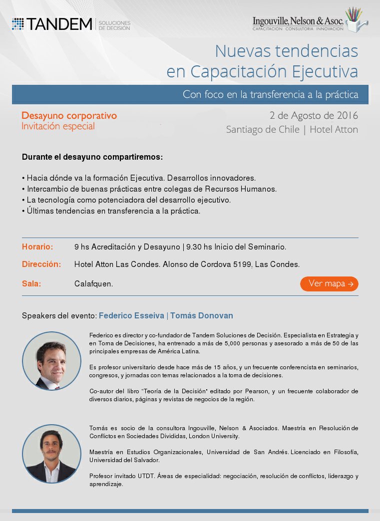 Desayuno sobre "Nuevas Tendencias en Capacitación Ejecutiva" el próximo 2/8 en Santiago + en goo.gl/jWWGqa