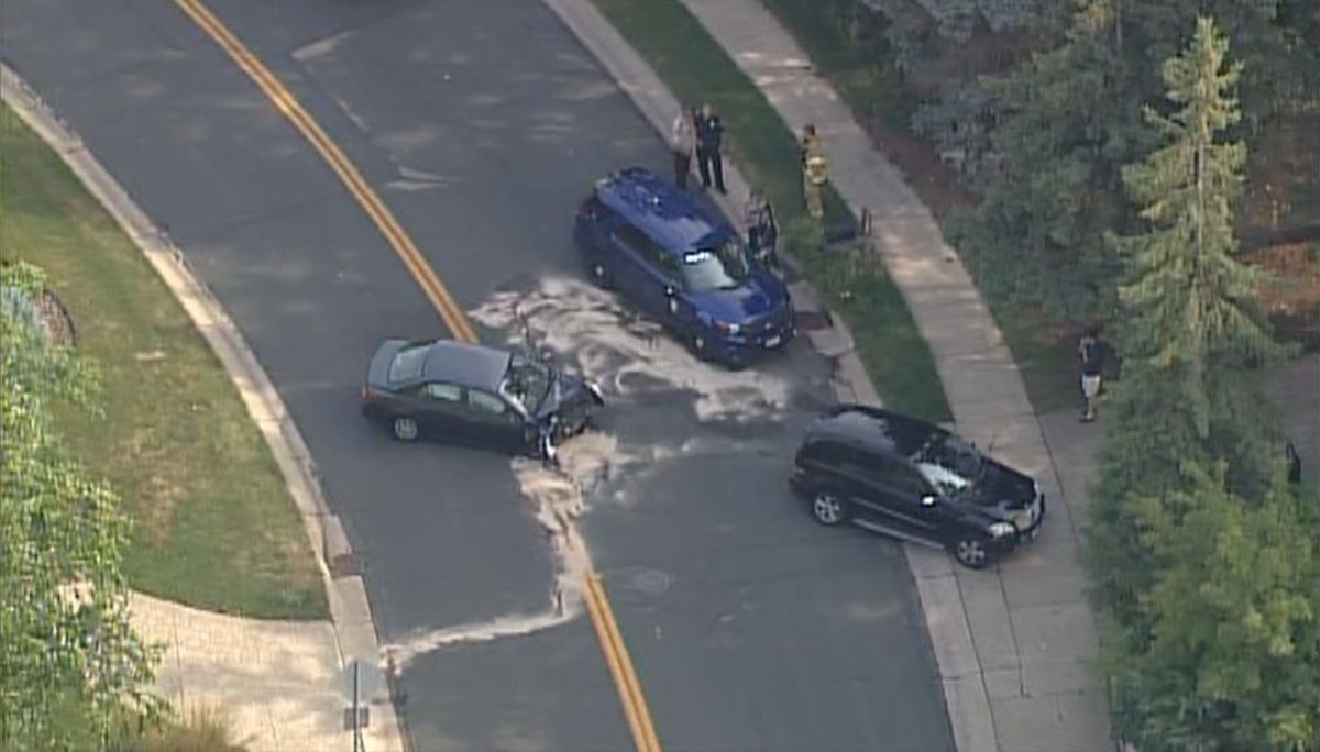 Car crashed after police chase from to Edina. Crash scene at