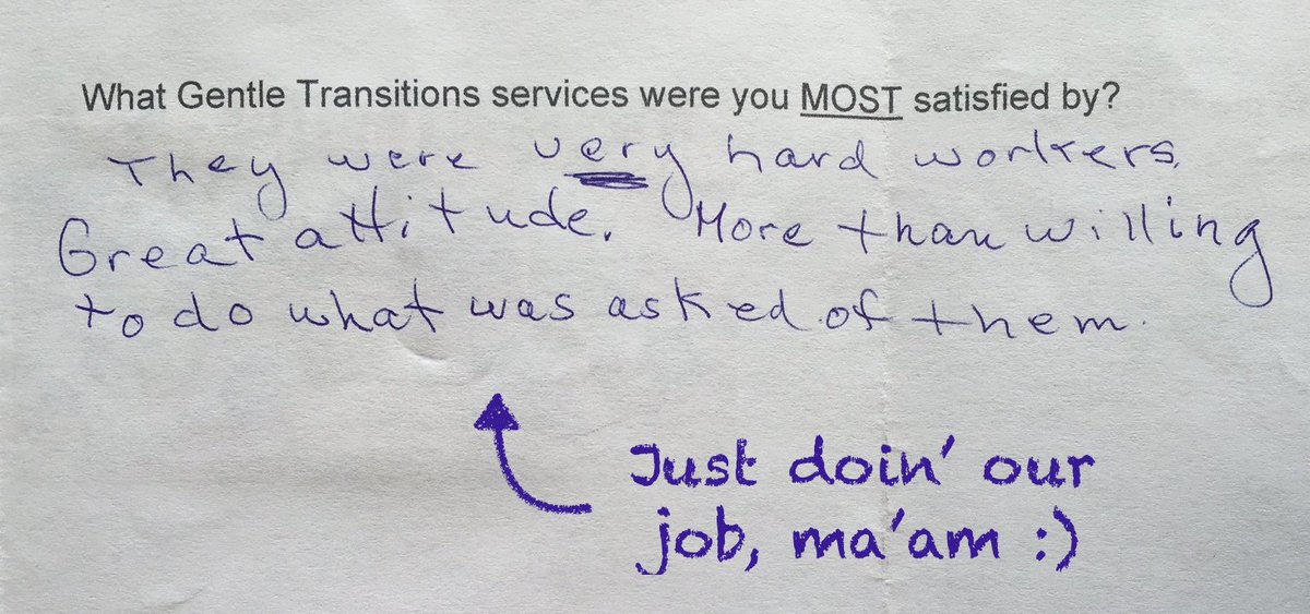 GntlTransitions's tweet photo. We love getting great feedback like this from our many clients. We're just doin' our job ma'am ;) https://t.co/3sapGjoJyy