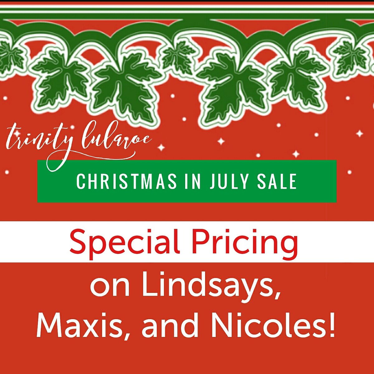 llrjaimethomas's tweet photo. #ChristmasInJuly happens @ 8pm EDT tonite in #TrinityLuLaRoe! Join our #Facebook page &amp; PM for details! *link in bio https://t.co/ksrpplTZ94