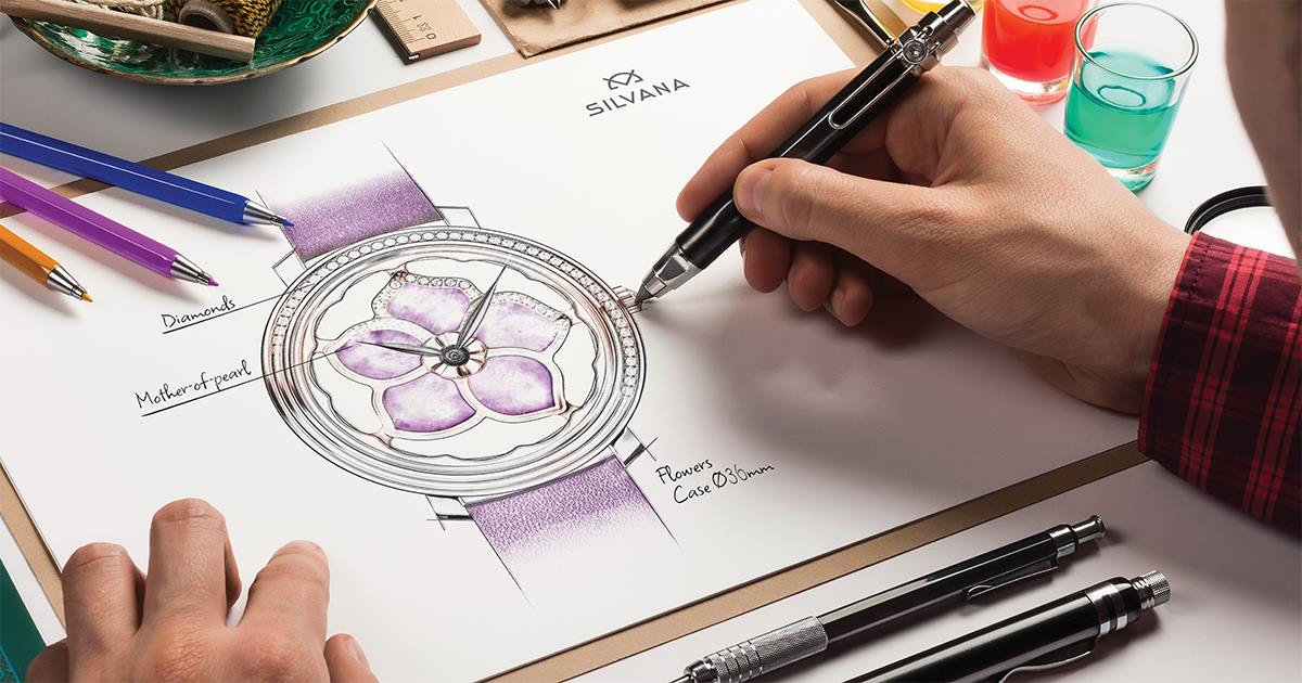 Design of the new Silvana Flowers. A promising piece of jewellery in a 36mm see-through case.