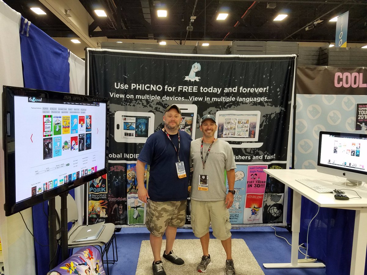 Phicno's tweet photo. Day 1 @ #ComicCon: Setup... check. Visit #booth1332 #webcomics! Check out our new info reel: https://t.co/UNO4V0mRnu https://t.co/uLVegtVBL9