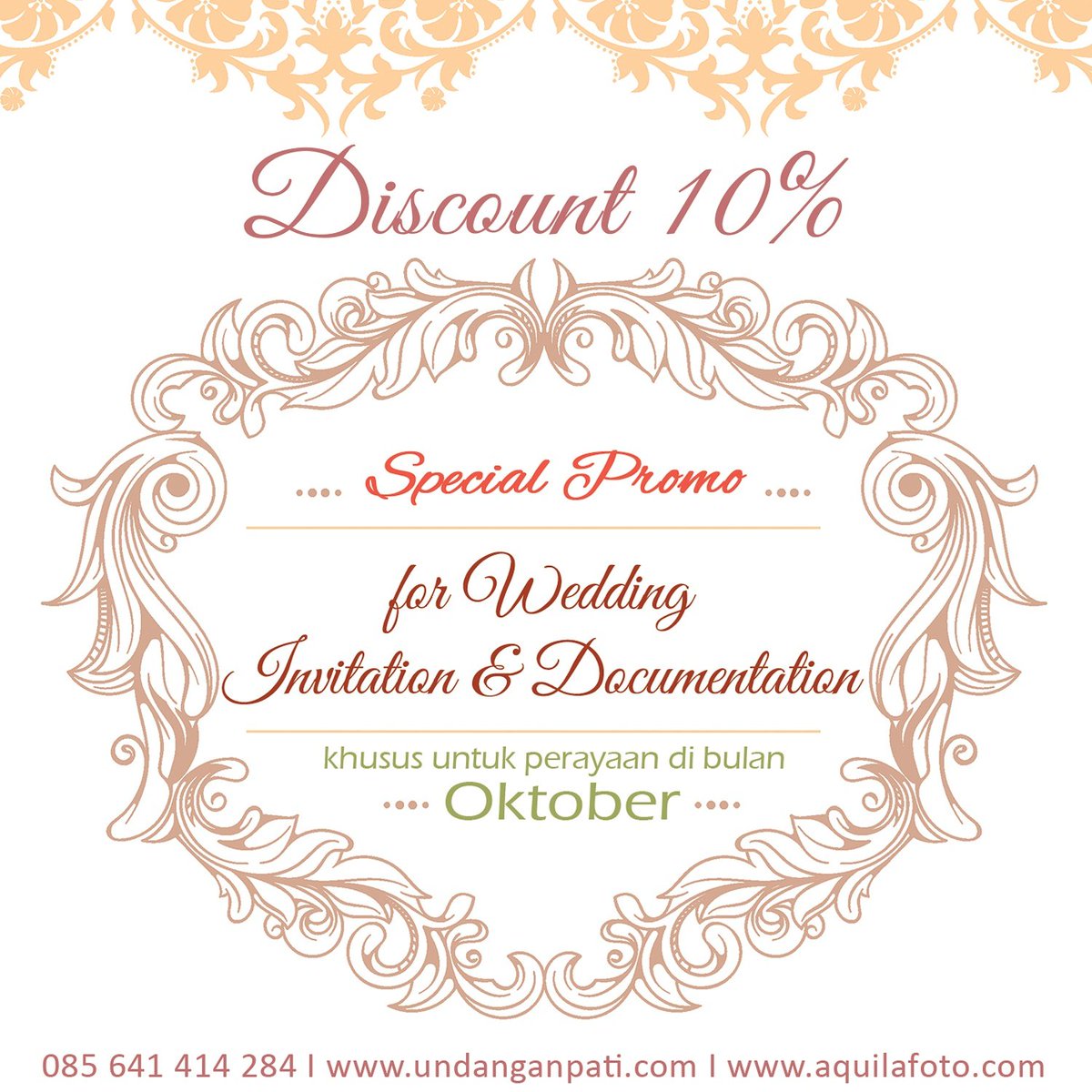 promo spesial untuk yang menikah di bulan Oktober .
undangan dan dokumentasi.
segera booking jadwal