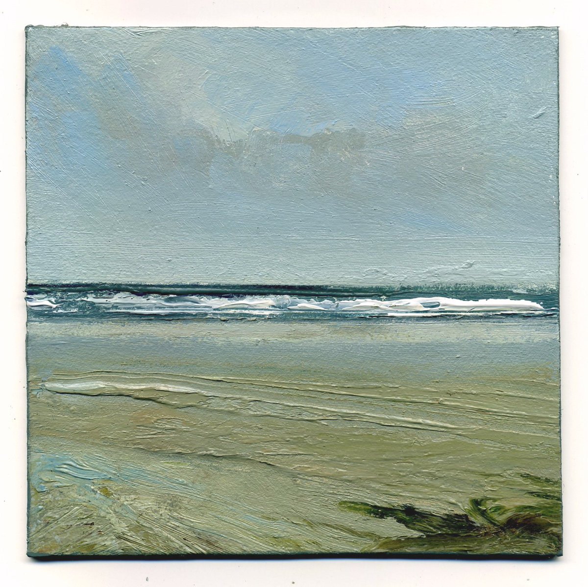 LesleyNinnes's tweet image. 'Seaside, Beautiful Day' 13.5 x 13.5 cm, oil on primed board.  Summer really is here!
