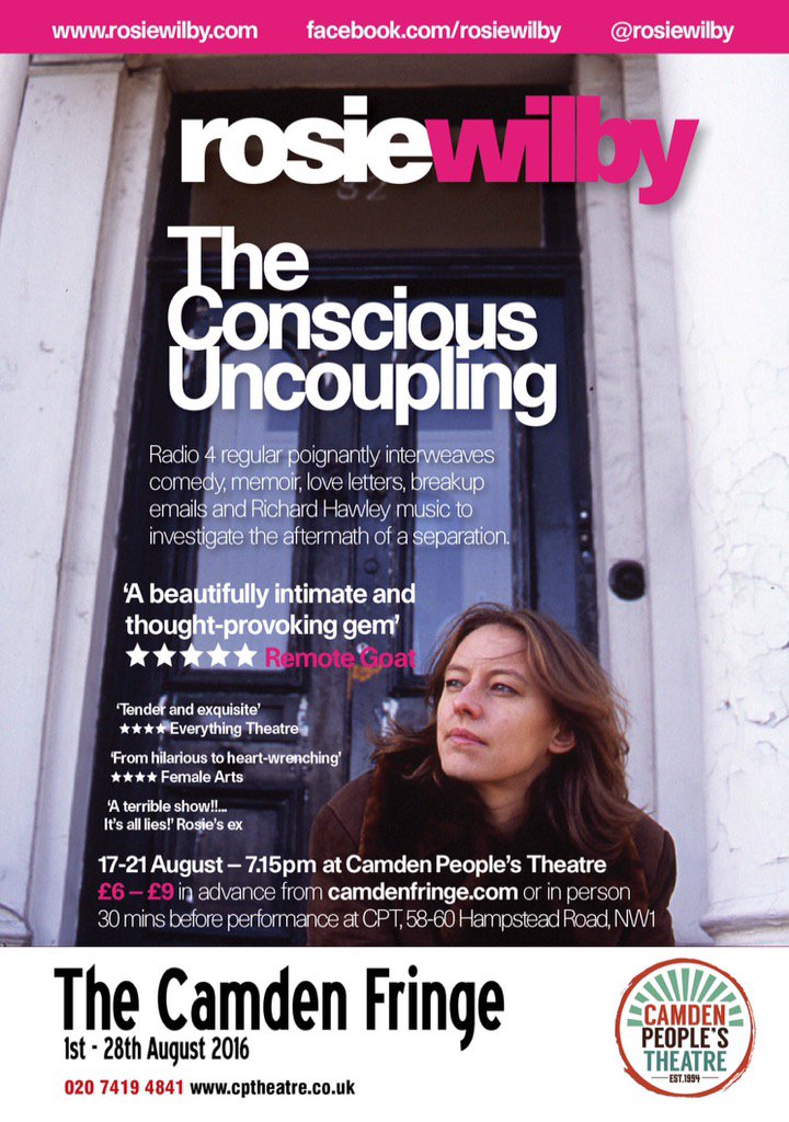 rosiewilby's tweet photo. Flyer for The Conscious Uncoupling @CamdenFringe @CamdenPT 17-21 August 7.15pm pls RT @Camdenlgbtforum @LoveCamden https://t.co/2vi3QPe91A