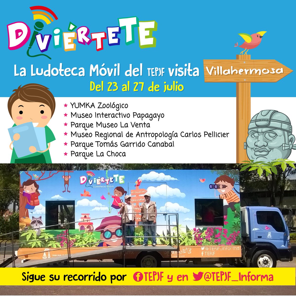 La #LudotecaTEPJF sigue recorriendo diversas ciudades de la República. ¡Espérala este sábado en #Villahermosa!