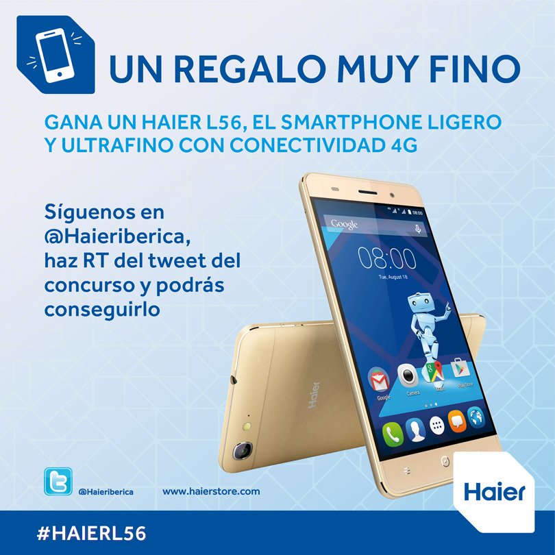haier_aire's tweet photo. #Sorteo de un #HaierL56, el smartphone ligero y ultrafino de Haier, sigue @Haieriberica, haz RT y participa! https://t.co/cSi0sHN1wr