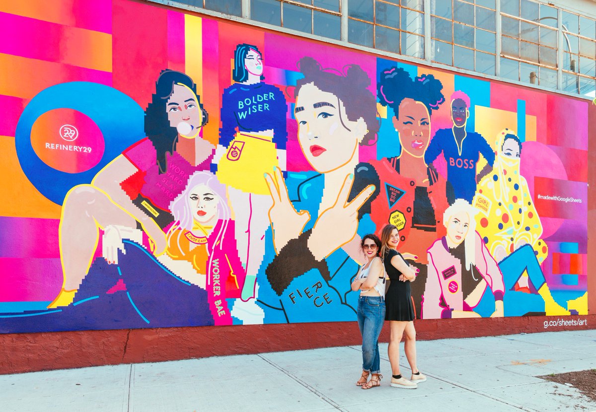 Google's tweet image. How a mural #madewithGoogleSheets made it to the streets of NYC → g.co/sheets/art #R29collabs