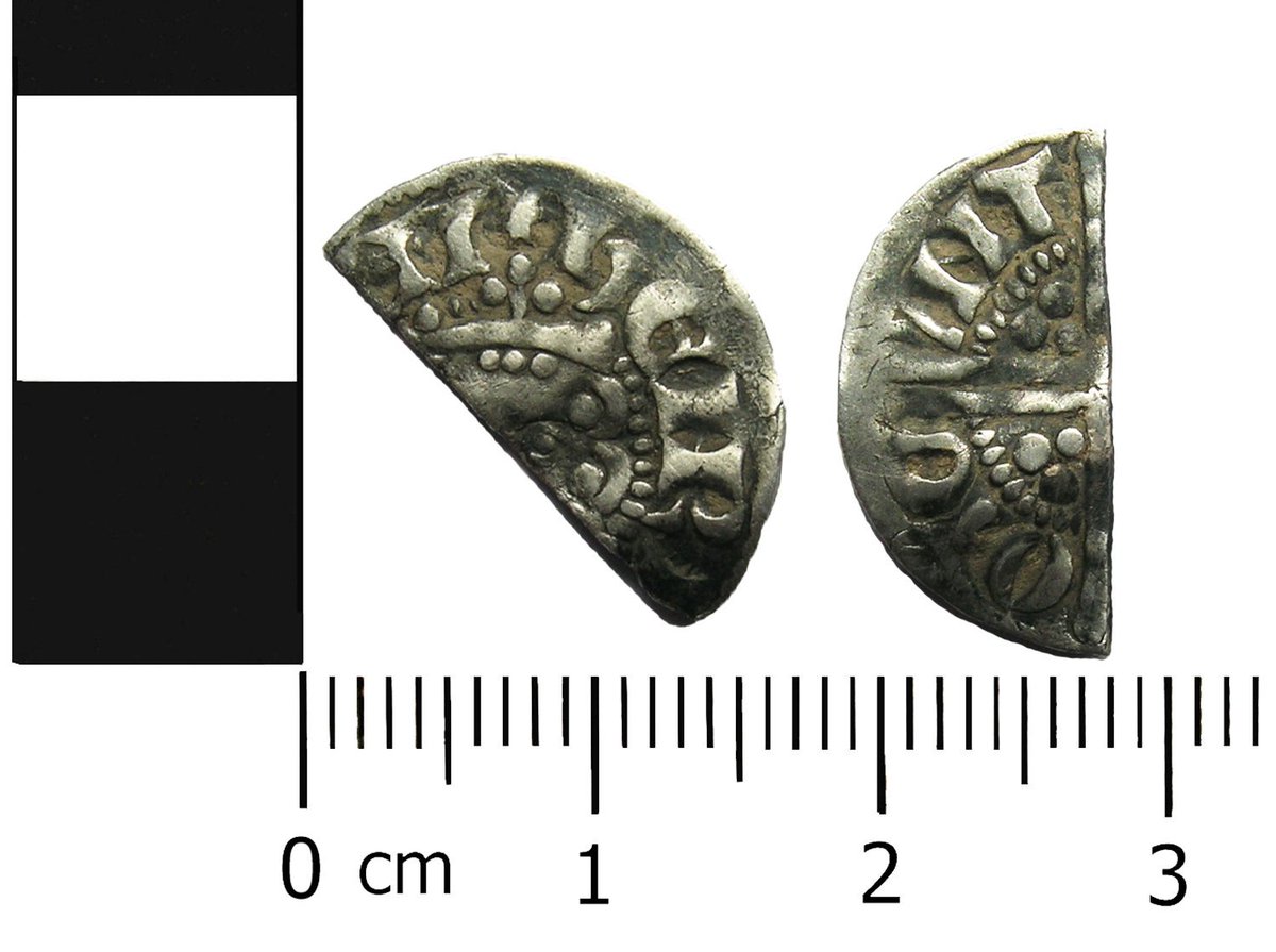 And here's a cut halfpenny of Henry III dating from c. AD1248-49. Class 3a/3b. Mint: Canterbury, moneyer: unknown.
