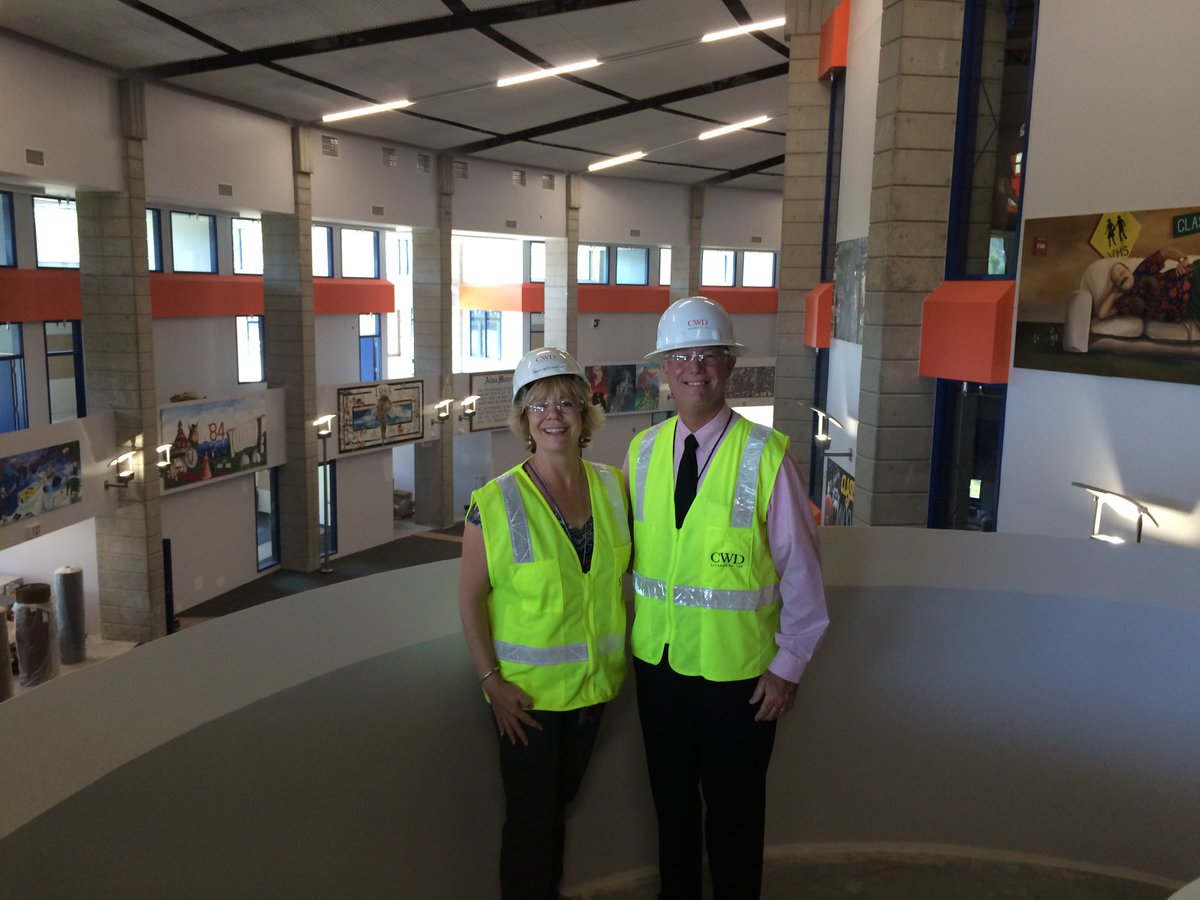 GUHSD_schools's tweet photo. .@valhallahigh Principal Mary Beth Kastan & Dr. Tim Glover tour progress of #PropU modernization work at Valhalla. https://t.co/F1qE3Syo7u