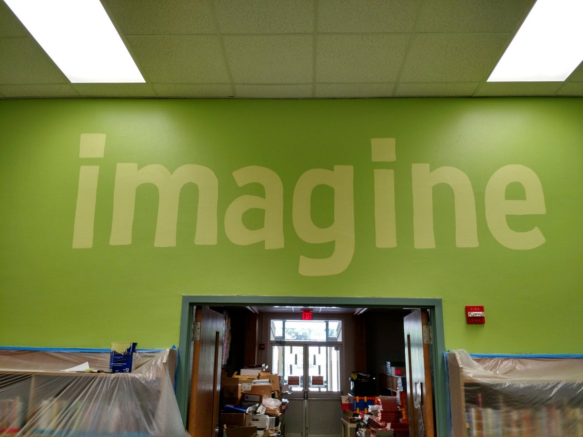lackeyangie's tweet image. The new inspiration word for our library is: IMAGINE! #librarytransformation #neisdlibs #gopublic #neisd