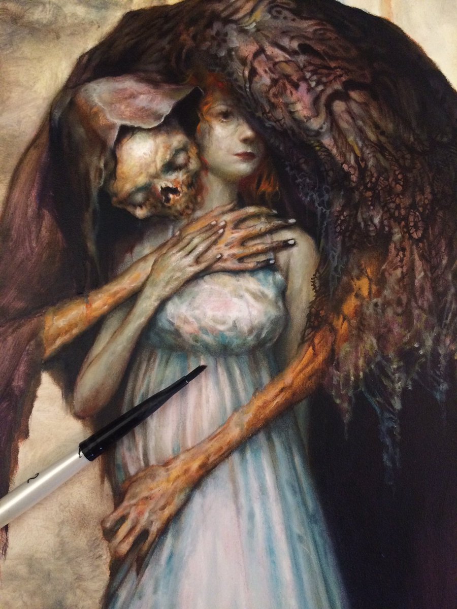 Progress detail shot of my piece for “Death and the Maiden” show @RoqlaRue Gallery Seattle. Opening Sat. Aug. 6th.
