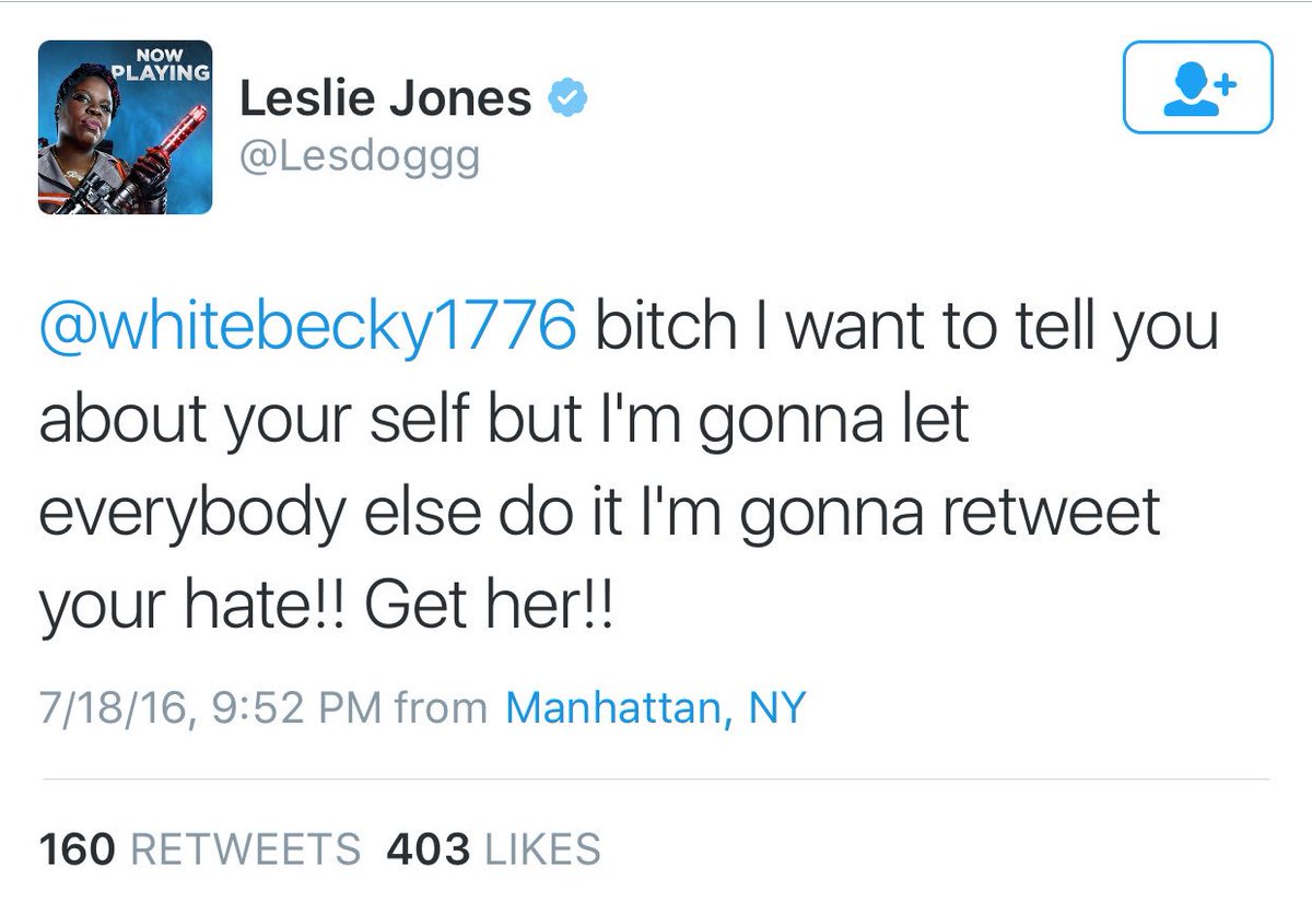 bakedalaska's tweet photo. By your definition of targeted abuse @jack, you should #BanLeslieJones...

We will not let @Lesdoggg target users! https://t.co/BYU5pnzc7s