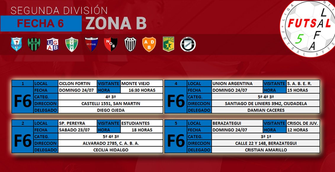 LigaLAFA's tweet photo. [PROGRAMACIÓN]
#Fecha6 #ZonaBB
Tamaño real en link:
https://t.co/wPQFKrOzgR…/PROGRAMACION%2B6%2BBB%2BFONDO.p… https://t.co/RweLJtbHJw