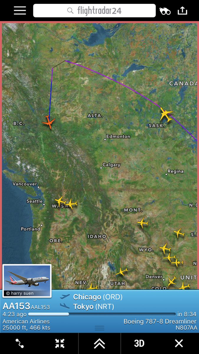 NikPhillips666's tweet photo. American Airlines #AA153 to Narita looks to be diverting https://t.co/MyRurKAVA7